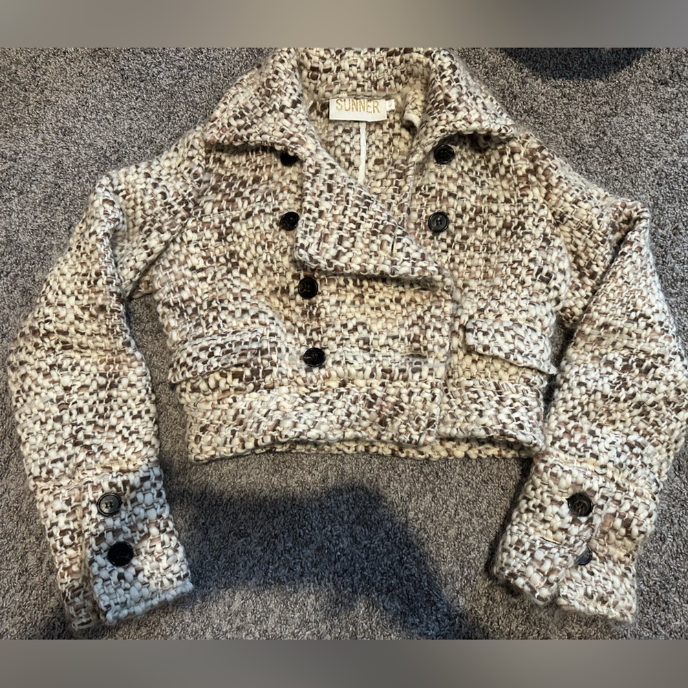 Anthropologie Cream and Brown Tweed Blazer